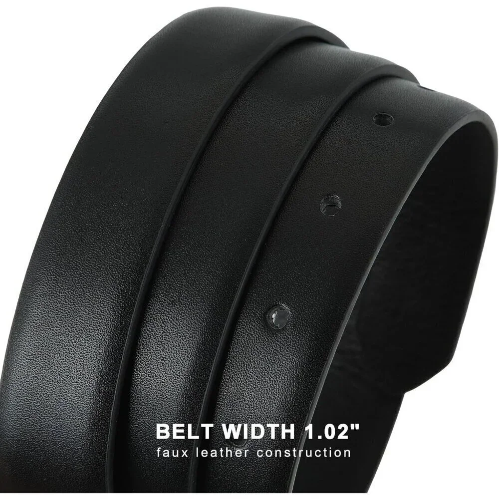Women's Black Faux Leather Waist Belt With Gold Silver Buckle Casual Jeans Pants